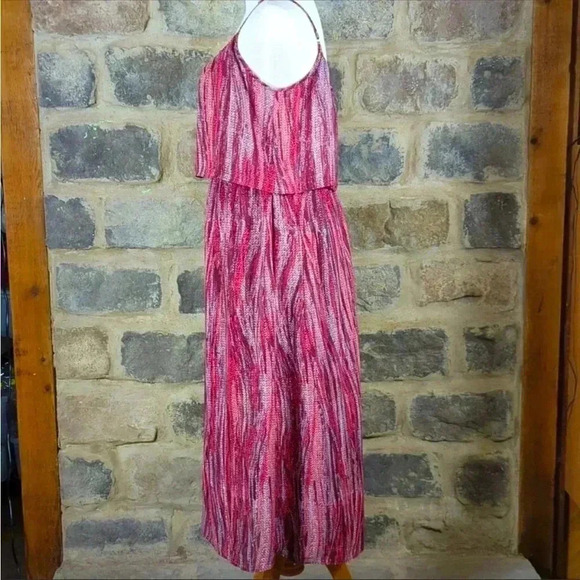 WAYF Raspberry 🌺 Spaghetti Strap Layered Print Size Small Midi Dress - Picture 8 of 9